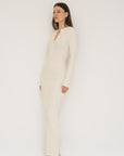 Long Sleeve Henley Maxi Dress - Cream
