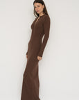 Long Sleeve Henley Maxi Dress - Espresso