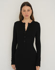 Long Sleeve Henley Maxi Dress - Black