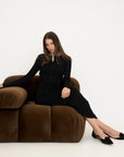 Long Sleeve Henley Maxi Dress - Black
