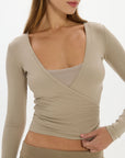 Loose The Label Christy Yoga Wrap Top - Taupe
