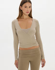 AOCO Christy Yoga Wrap Top - Taupe