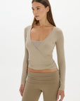 AOCO Christy Yoga Wrap Top - Taupe