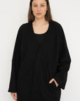 French Terry Cotton Blend Jacket- Black