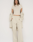 Upgrade your downtime with the French Terry Wide Leg Pants from AOCO in cream. Crafted from ultra-soft fabrics, these chic bottoms provide a flattering, relaxed fit.