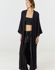 Experience ultimate comfort and sophistication with the Gia Silk Pants in black by AOCO. These luxury trousers offer a flattering fit and an elegant, flawless drape.
