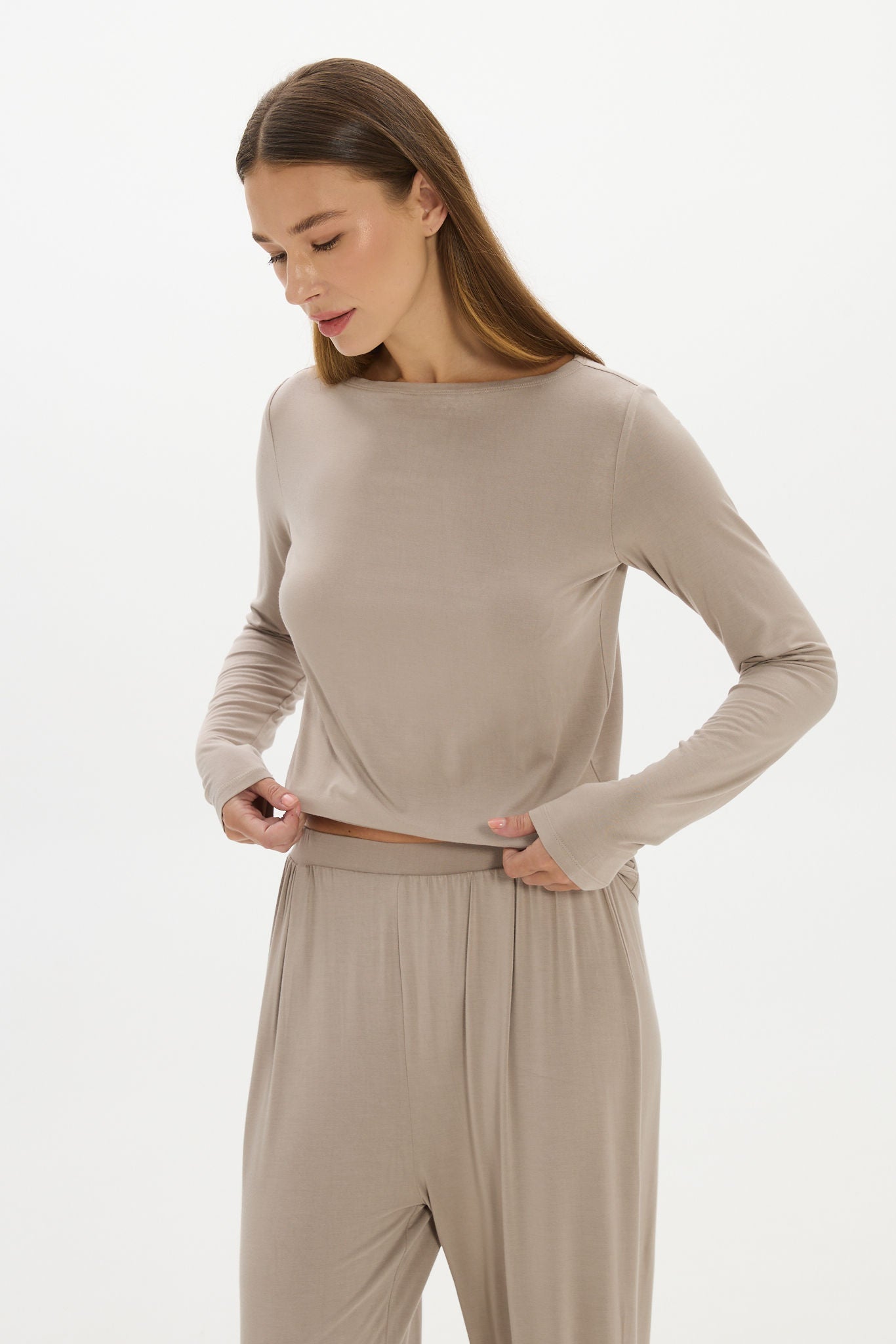 La Palma Boat Neck Lounger Top - Taupe