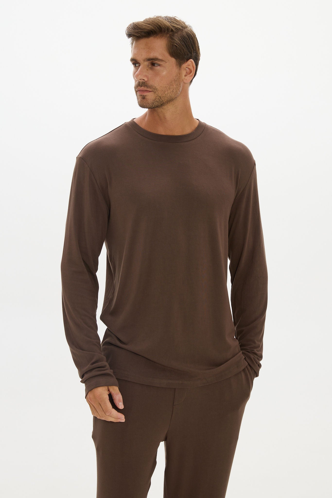 La Palma Crew Neck Long Sleeve T-Shirt - Espresso