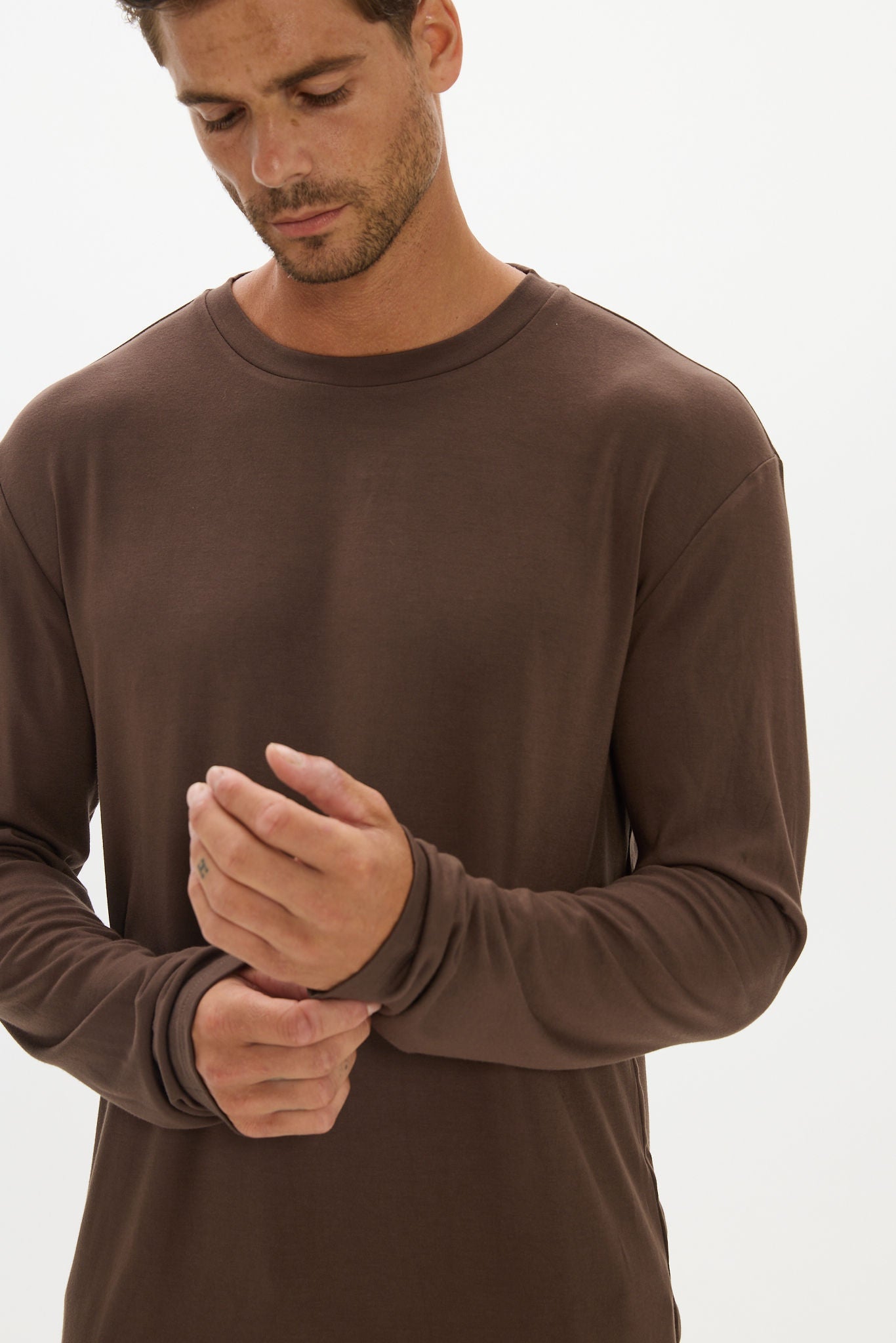 La Palma Crew Neck Long Sleeve T-Shirt - Espresso