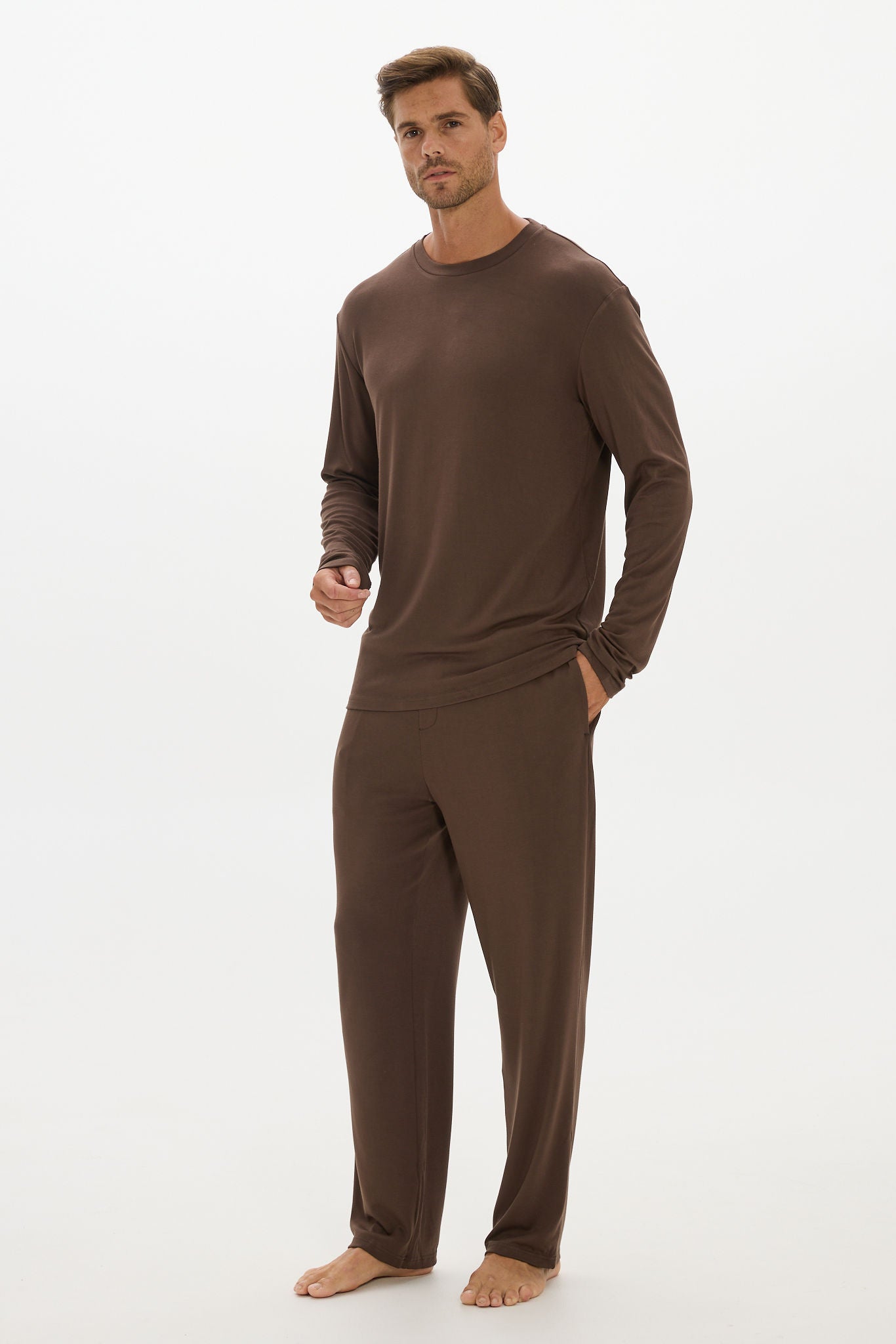 La Palma Crew Neck Long Sleeve T-Shirt - Espresso