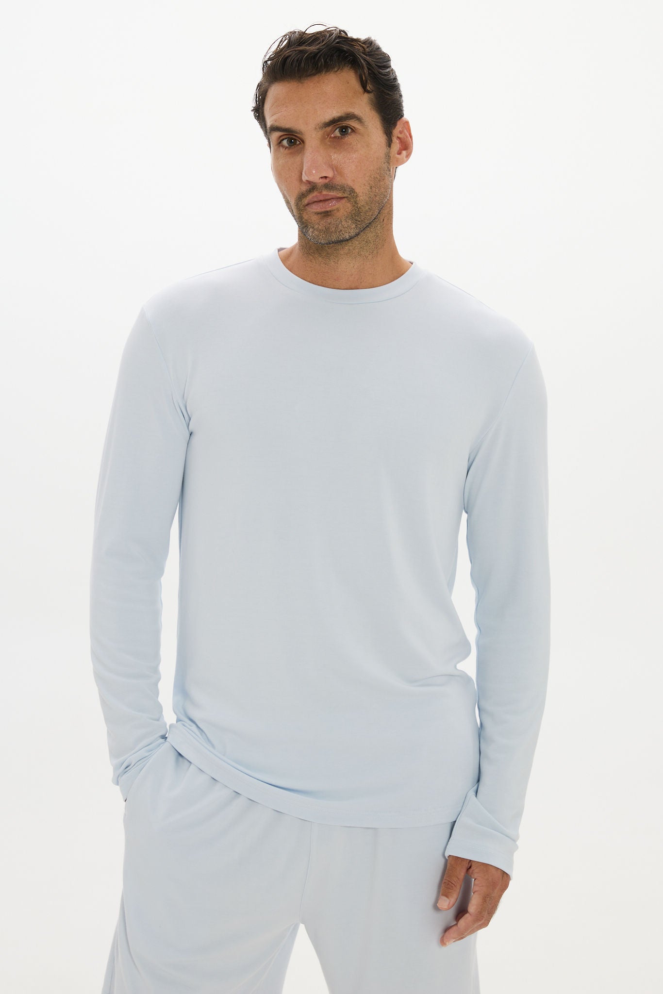 La Palma Crew Neck Long Sleeve T-Shirt - Pale Azure