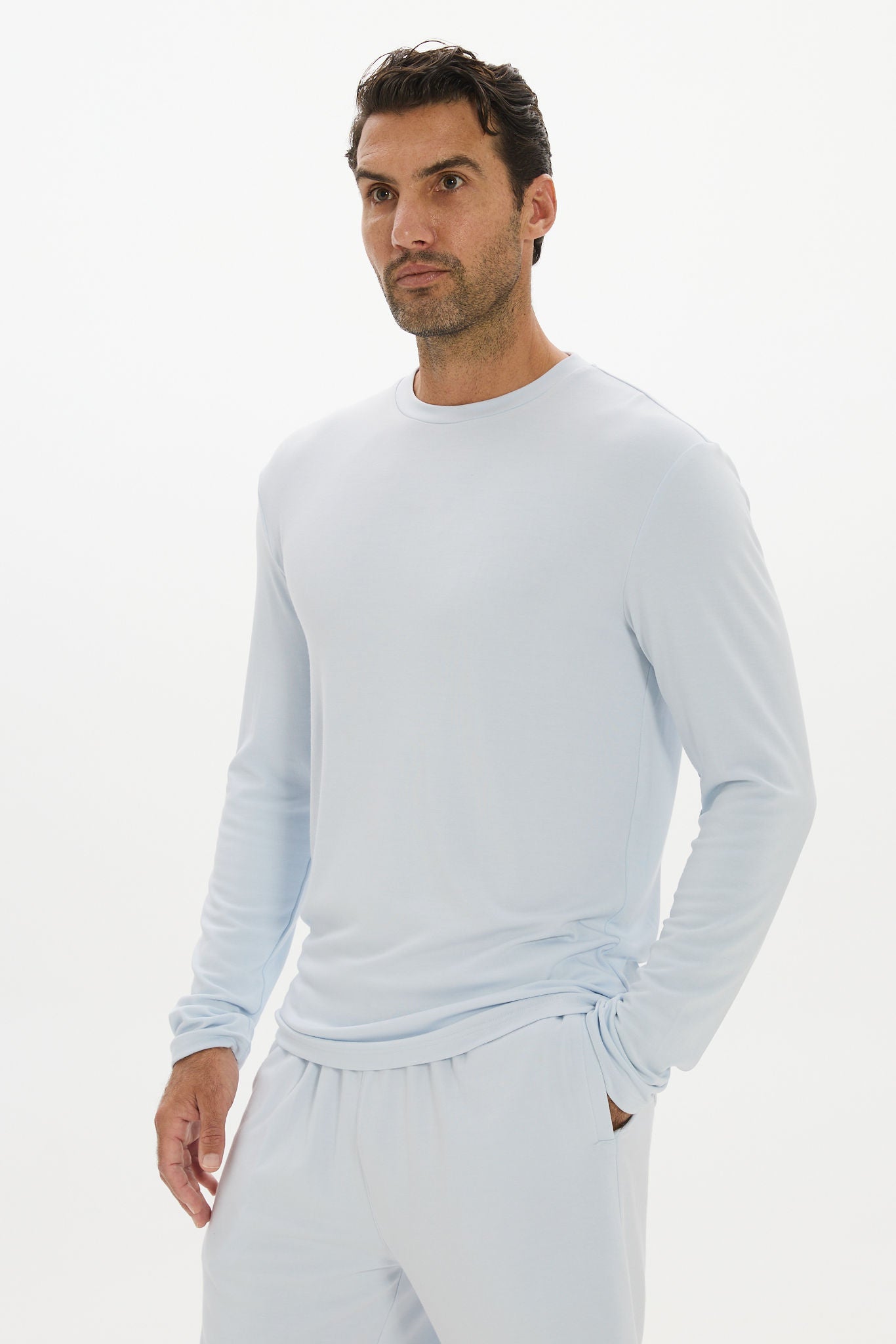 La Palma Crew Neck Long Sleeve T-Shirt - Pale Azure