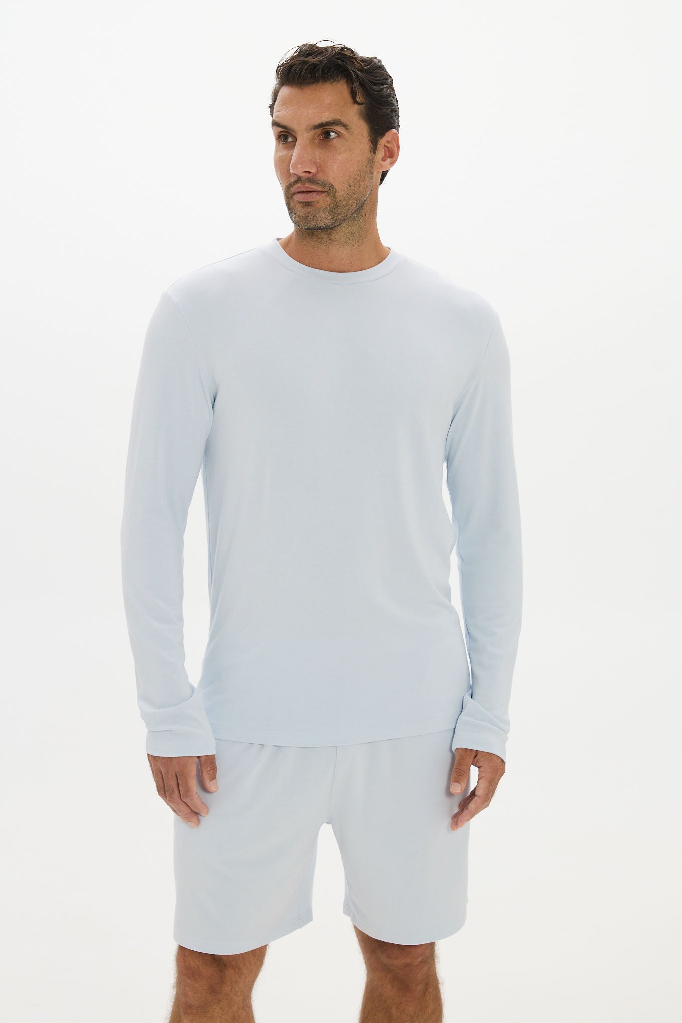 La Palma Crew Neck Long Sleeve T-Shirt - Pale Azure