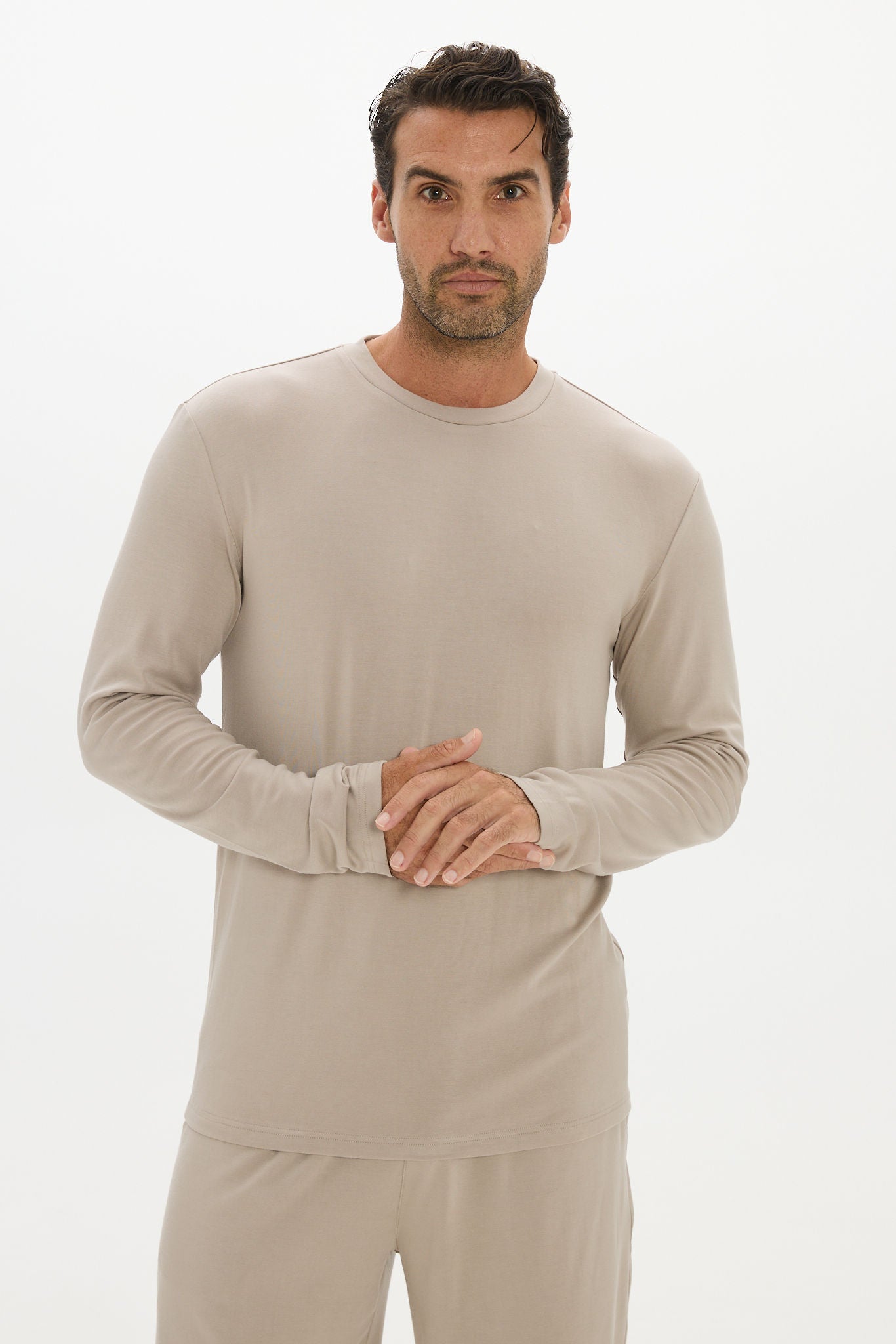 La Palma Crew Neck Long Sleeve T-Shirt - Taupe