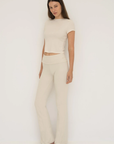 Soft organic cotton fold over leggings in cream with a comfortable fold over waistband.