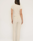 Soft organic cotton fold over leggings in cream with a comfortable fold over waistband.