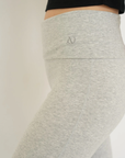 Soft organic cotton fold over leggings in grey with a comfortable fold over waistband.