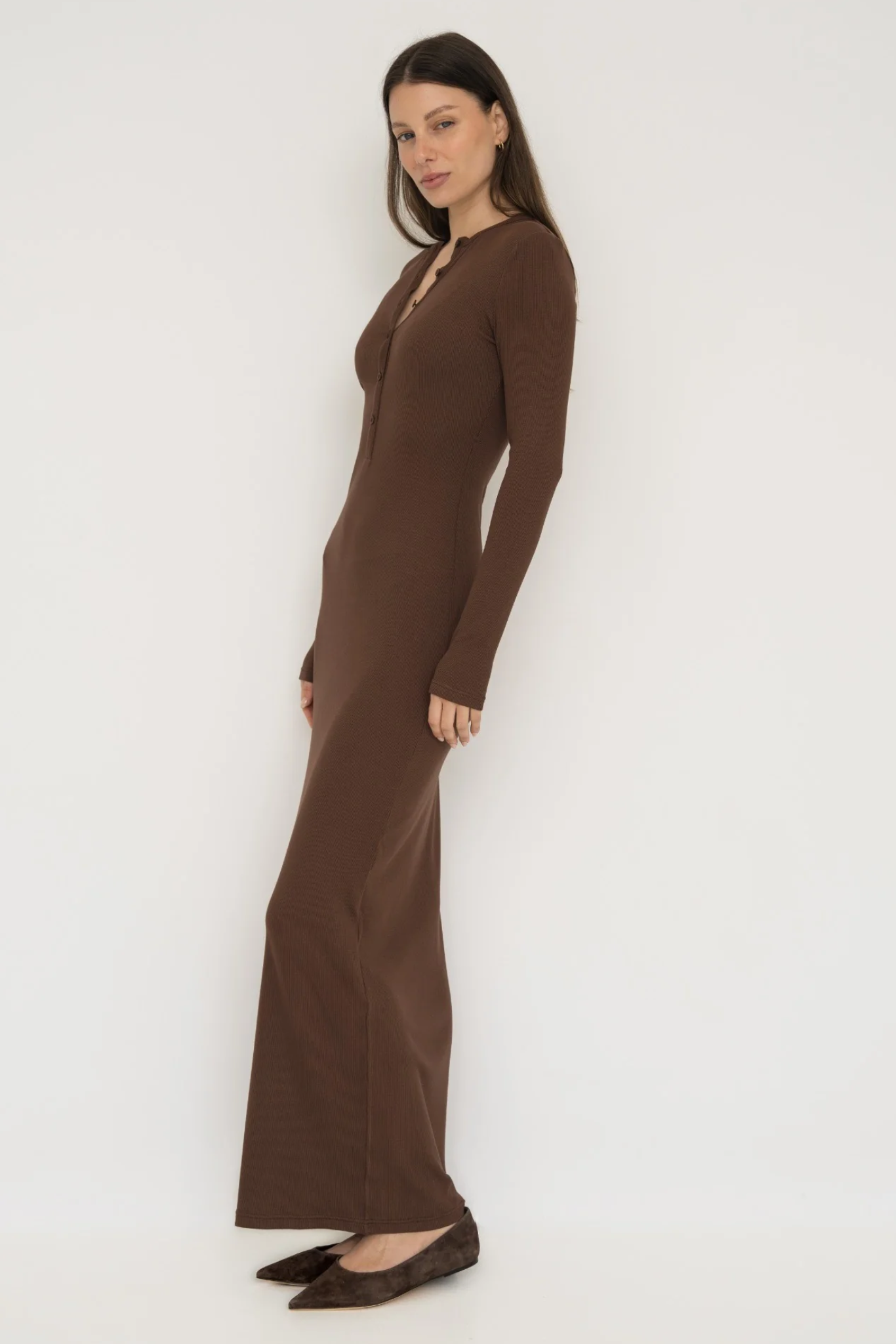 Long Sleeve Henley Maxi Dress