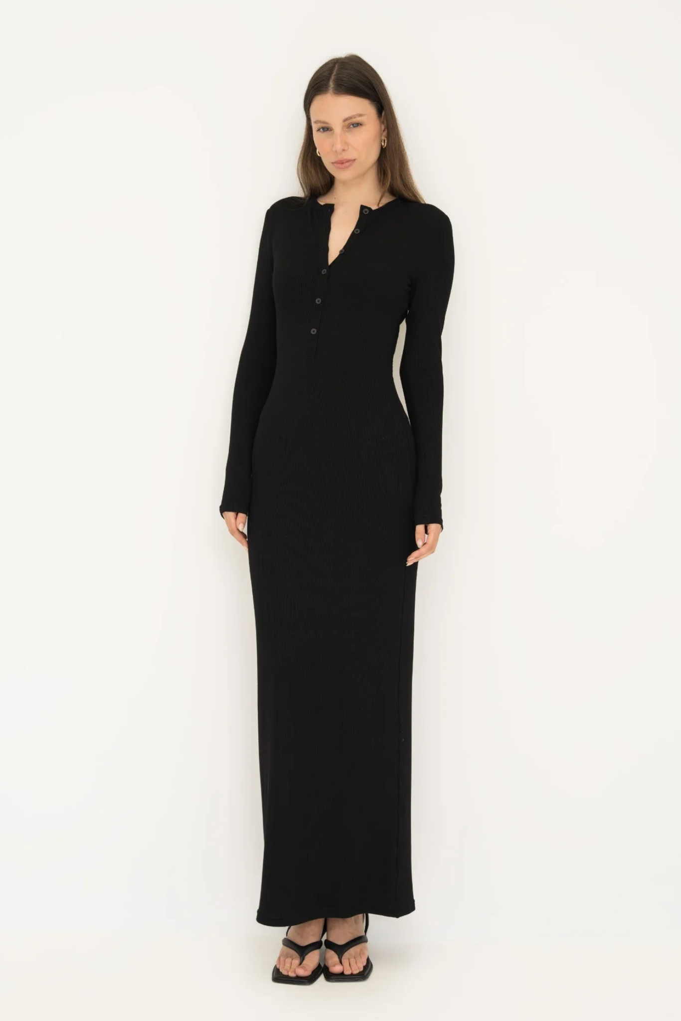 Long Sleeve Henley Maxi Dress