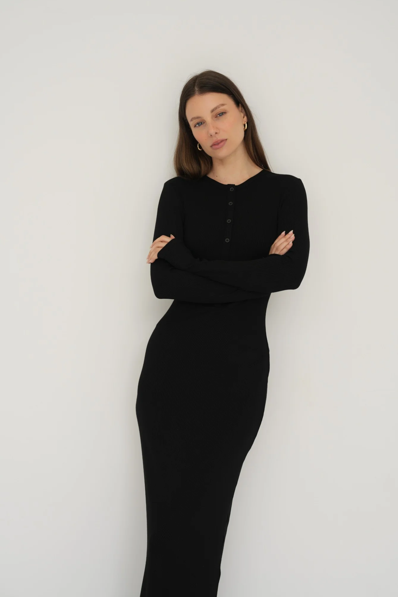 Long Sleeve Henley Maxi Dress