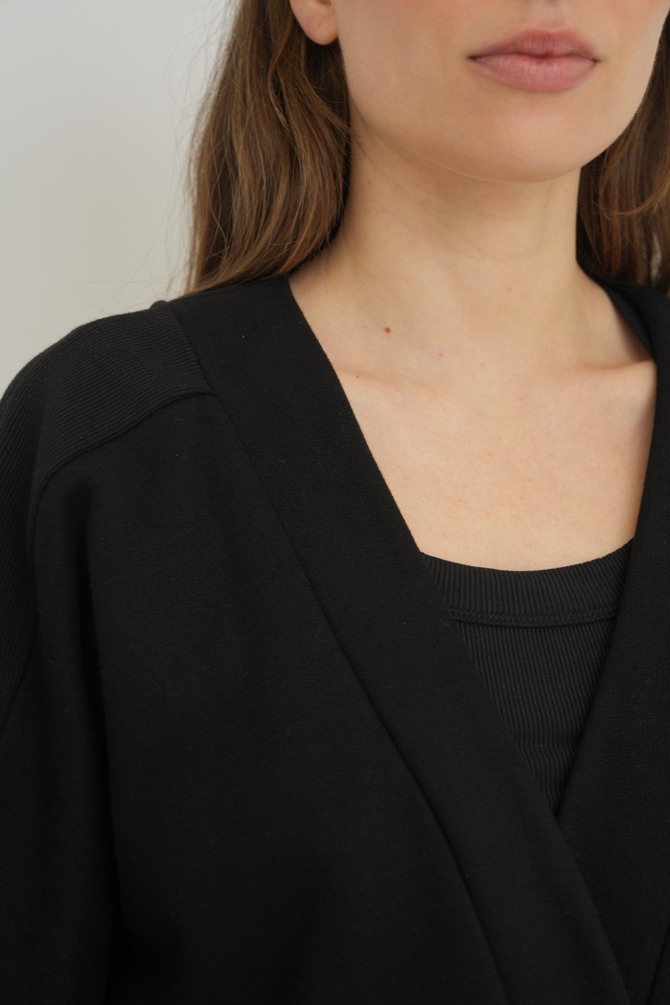 French Terry Cotton Blend Jacket- Black