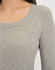 Long Sleeve Fitted Scoop Neck Top - Grey Marle