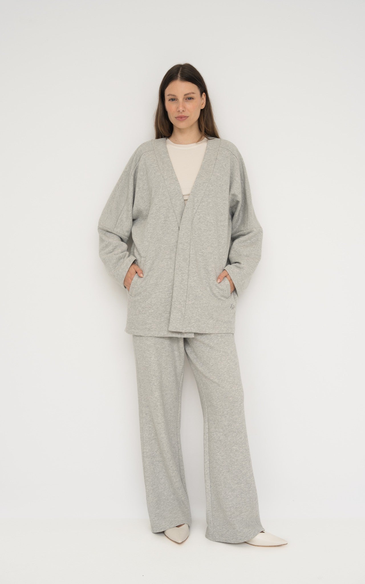 French Terry Cotton Blend Jacket- Grey Marle