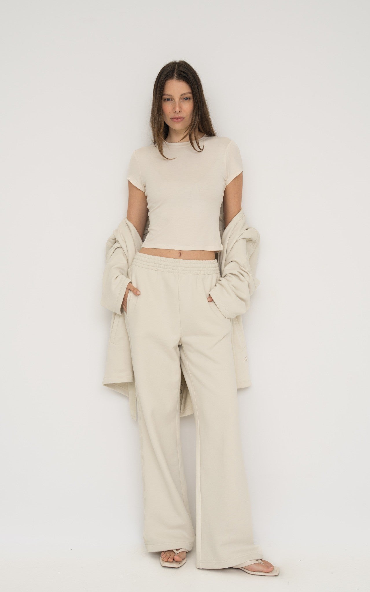French Terry Wide Leg Pants - Bone