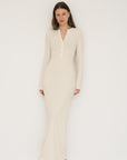 Long Sleeve Henley Maxi Dress - Cream