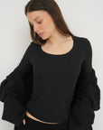 Long Sleeve Fitted Scoop Neck Top - Black