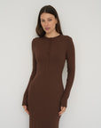 Long Sleeve Henley Maxi Dress - Espresso