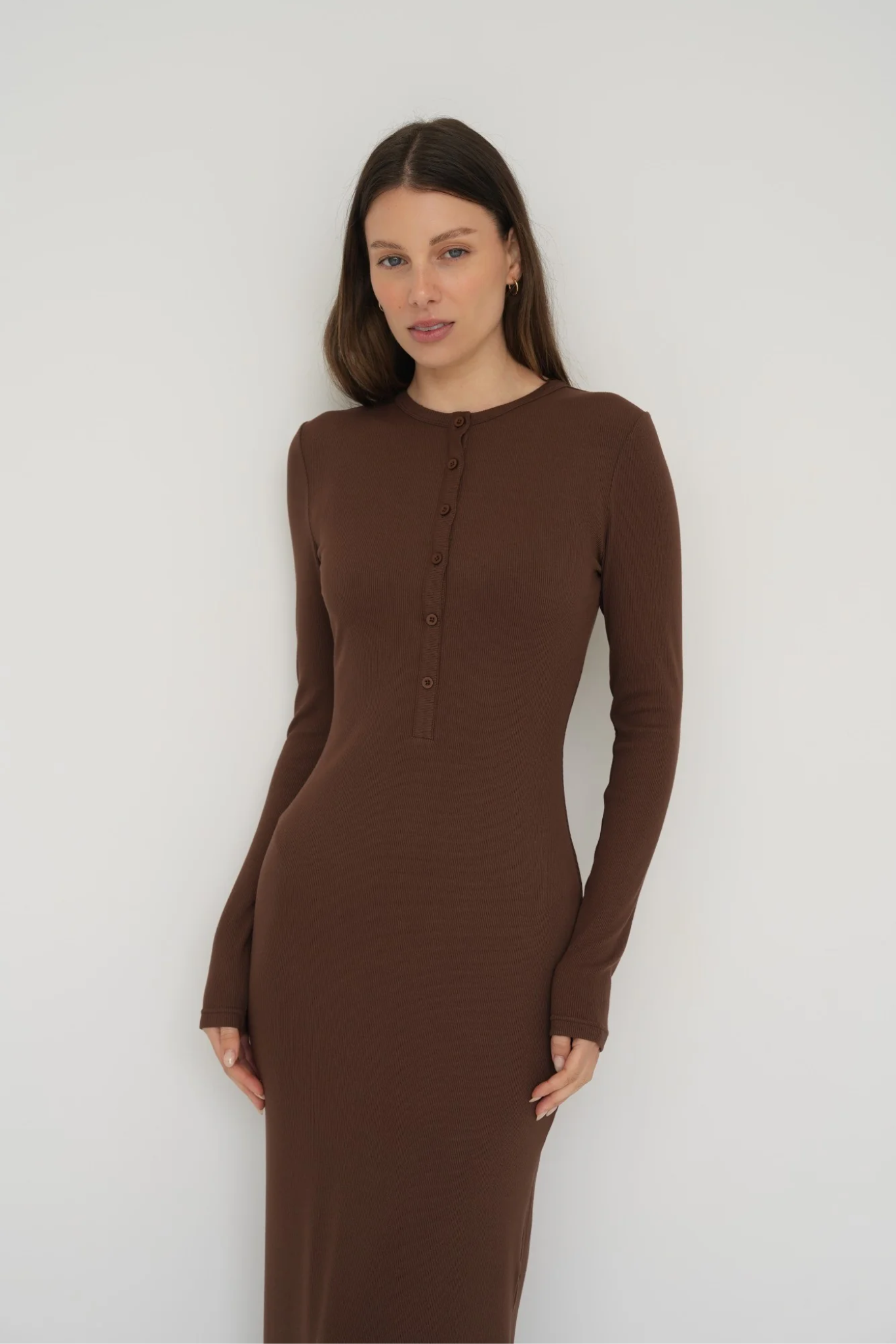 Long Sleeve Henley Maxi Dress
