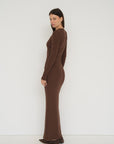 Long Sleeve Henley Maxi Dress - Espresso