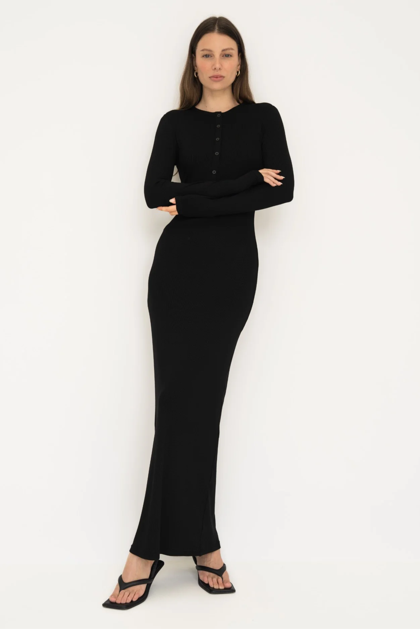 Long Sleeve Henley Maxi Dress