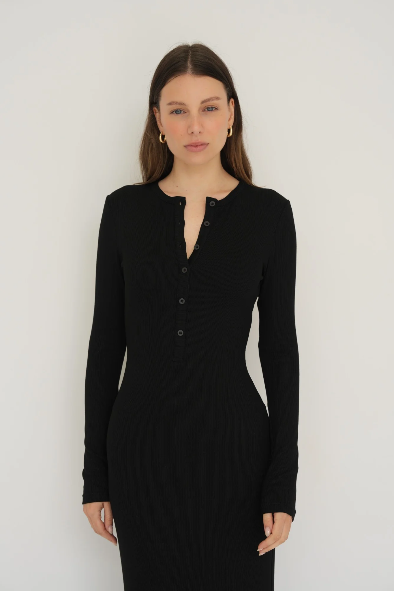 Long Sleeve Henley Maxi Dress