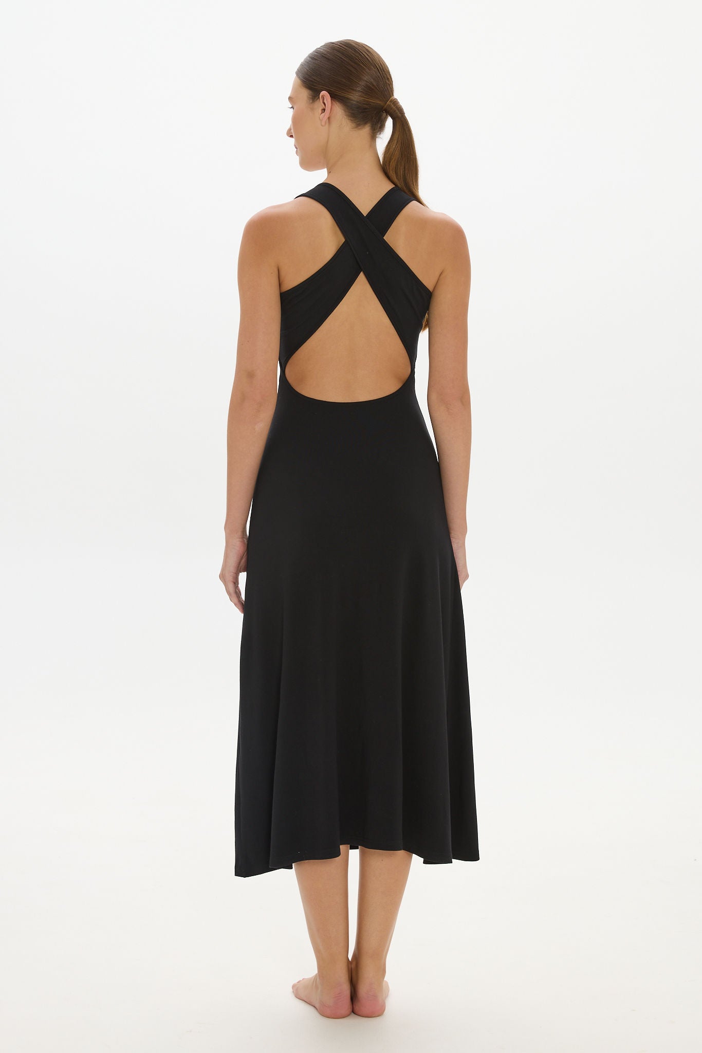AOCO Capri Cross Back Halter Dress Black