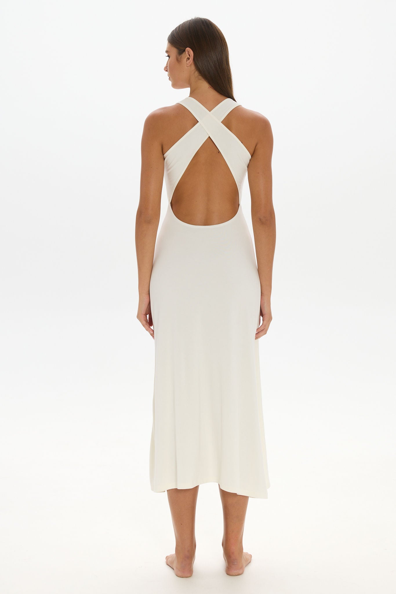 AOCO Capri Cross Back Halter Dress Ivory
