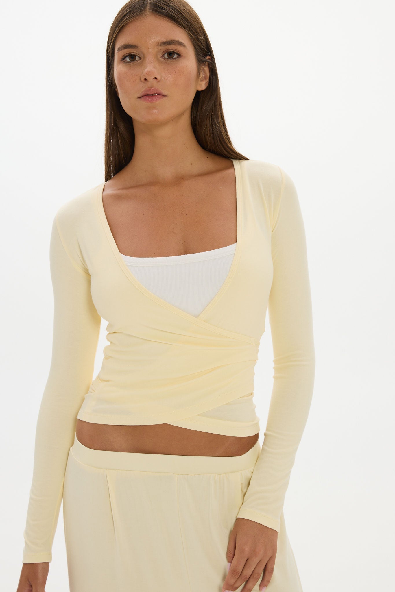 Loose The Label Christy Yoga Wrap Top - Butter Yellow