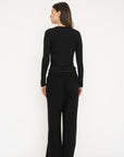 French Terry Wide Leg Pants - Black