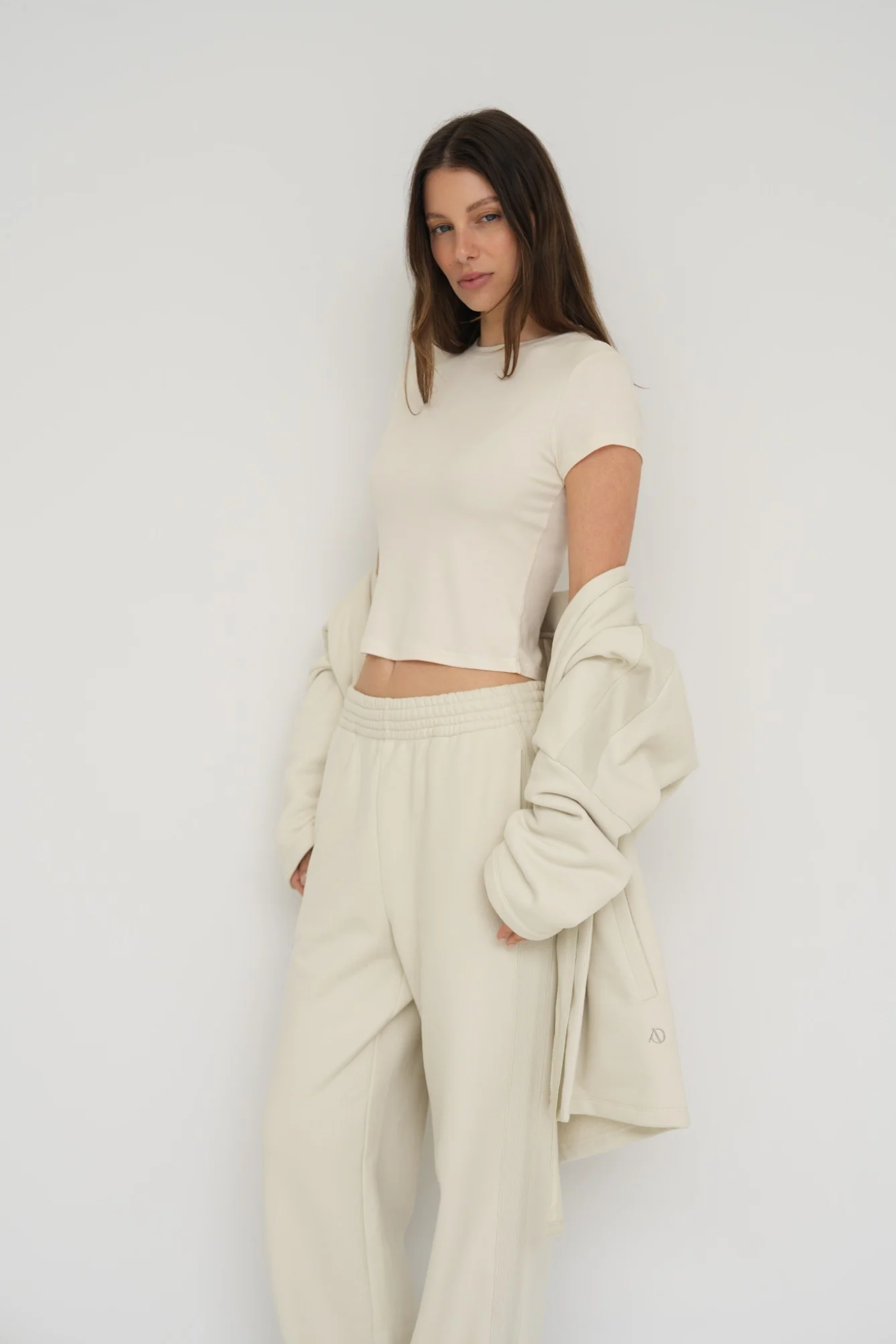 Upgrade your downtime with the French Terry Wide Leg Pants from AOCO in cream. Crafted from ultra-soft fabrics, these chic bottoms provide a flattering, relaxed fit.