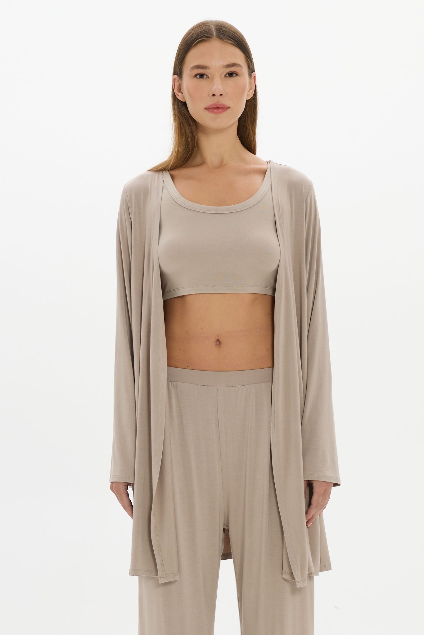 Mid Length Long Loose Robe Taupe