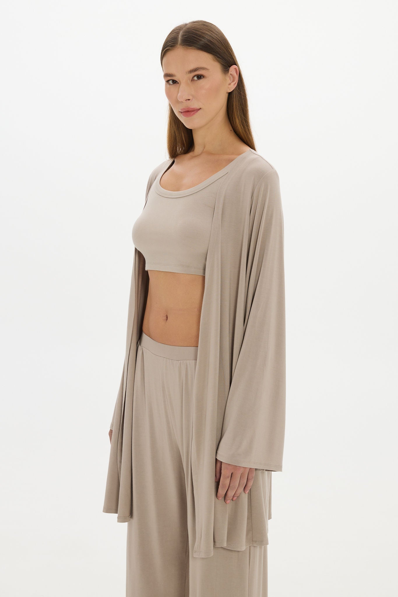Mid Length Long Loose Robe Taupe