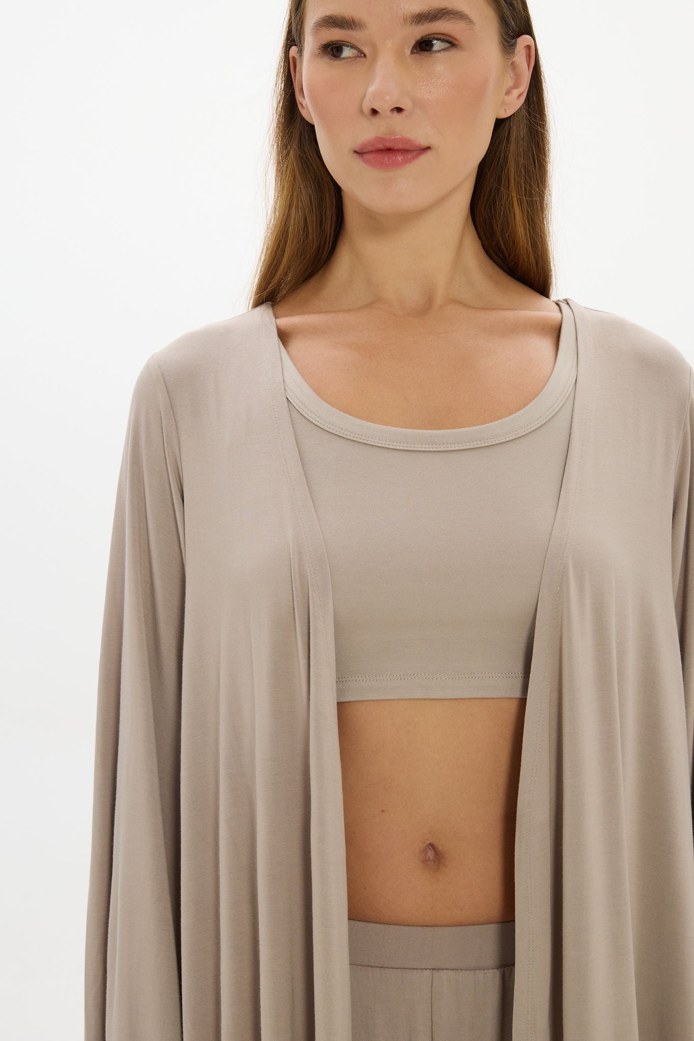 Mid Length Long Loose Robe Taupe