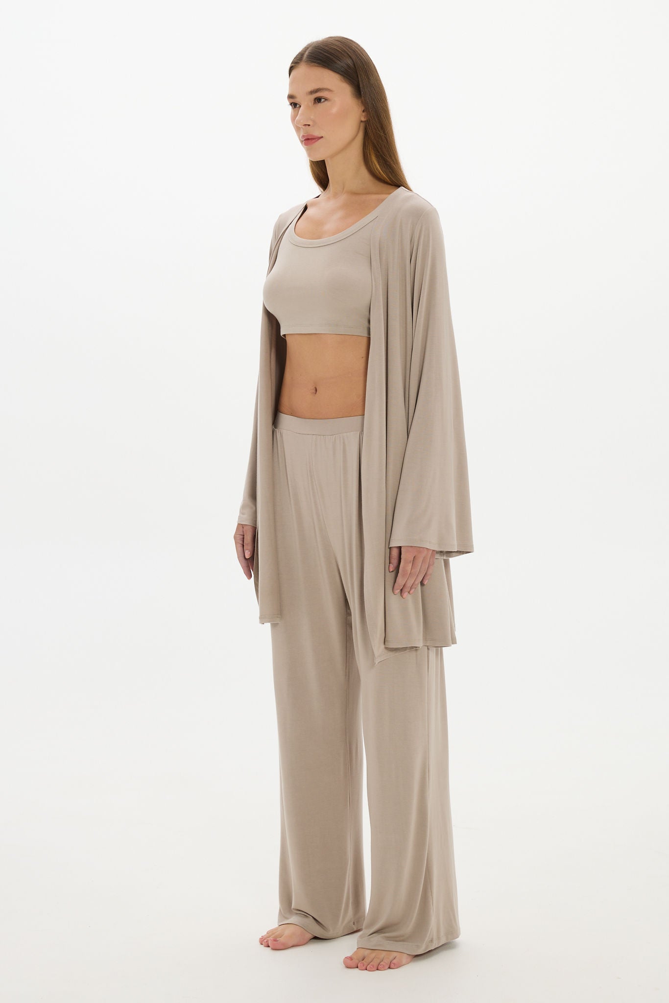 Mid Length Long Loose Robe Taupe