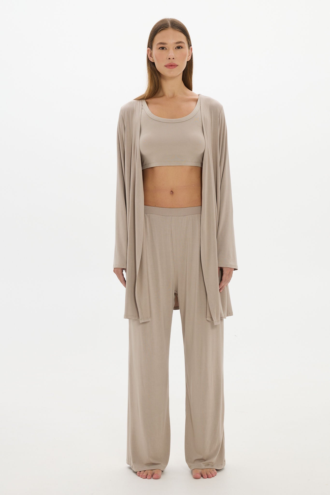 Mid Length Long Loose Robe Taupe