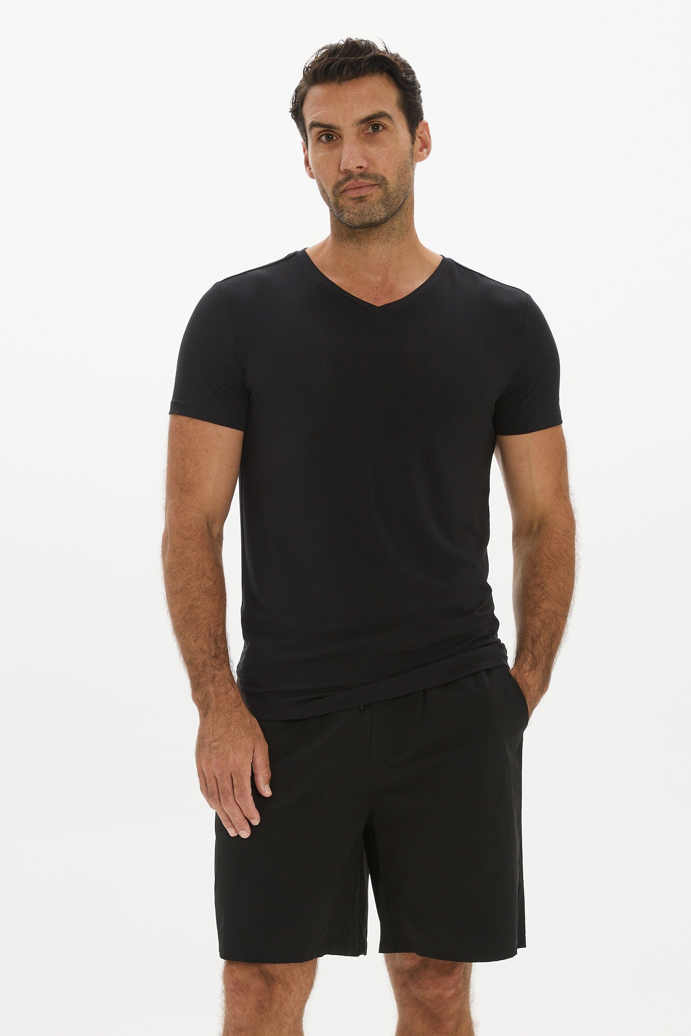Mens V Neck Tshirt Black