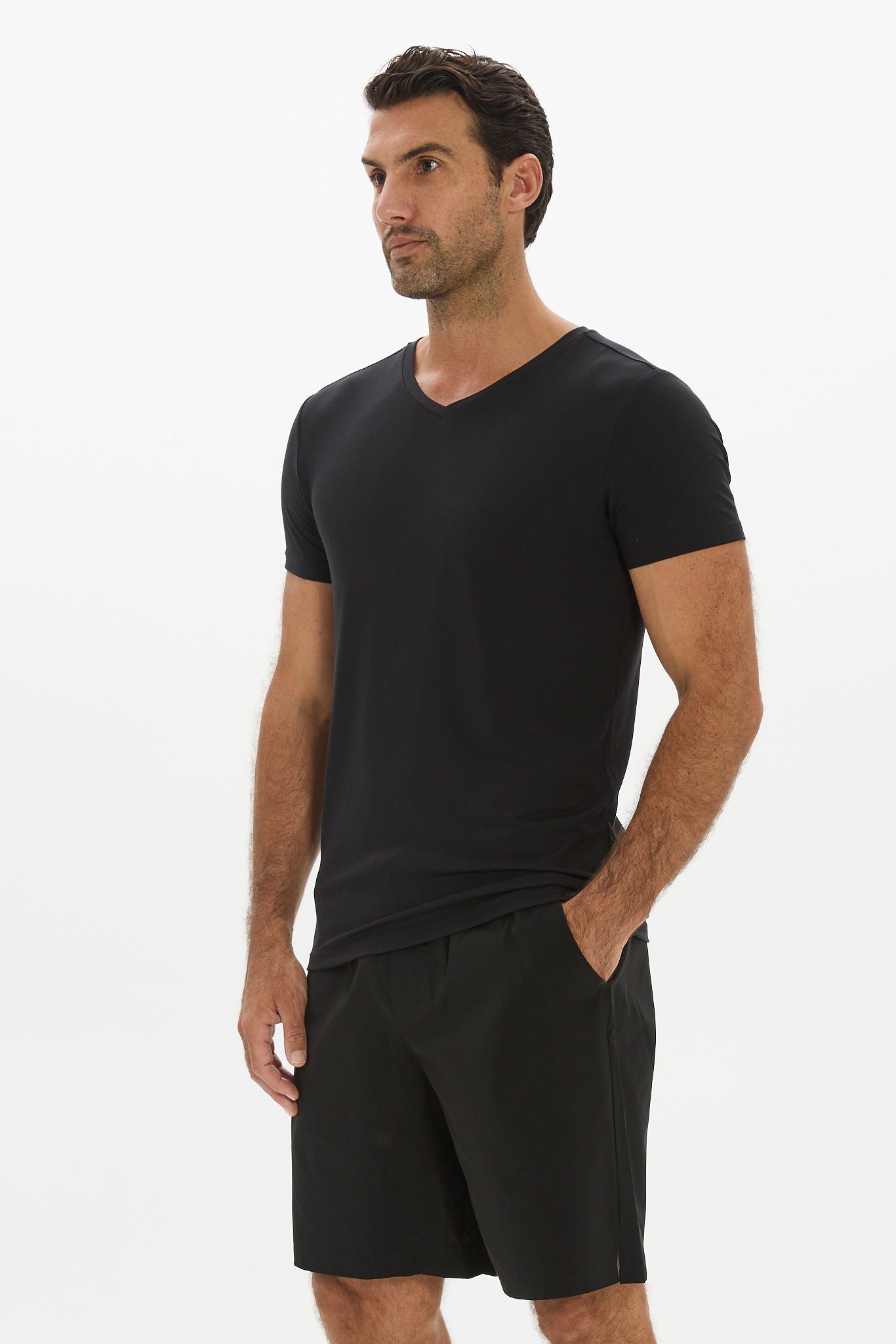 Mens V Neck Tshirt Black