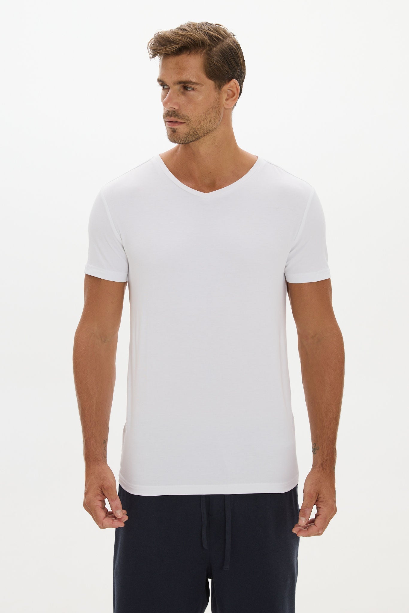 Mens V Neck Tshirt White