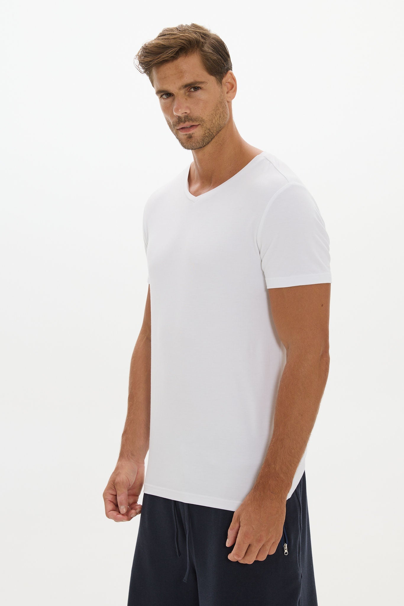 Mens V Neck Tshirt White