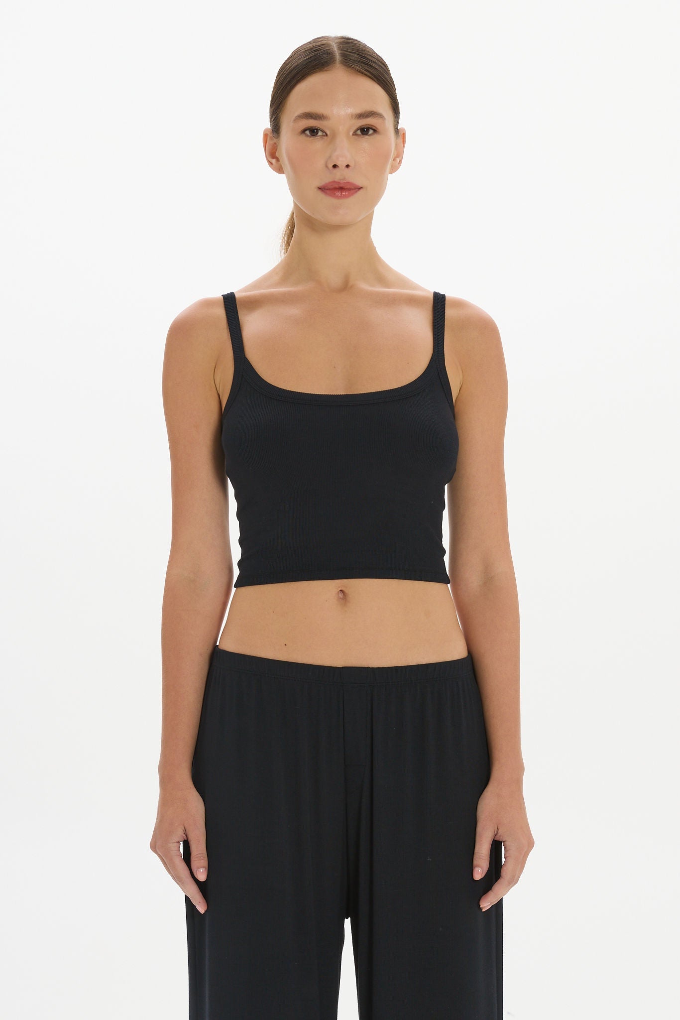 soft rib cropped cami Black